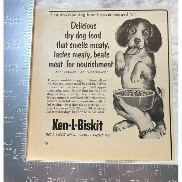 Ken L Biskit Dog Food Vintage Print Ad Beagle Puppy 1955 Hungry Pup - Picture 2 of 6